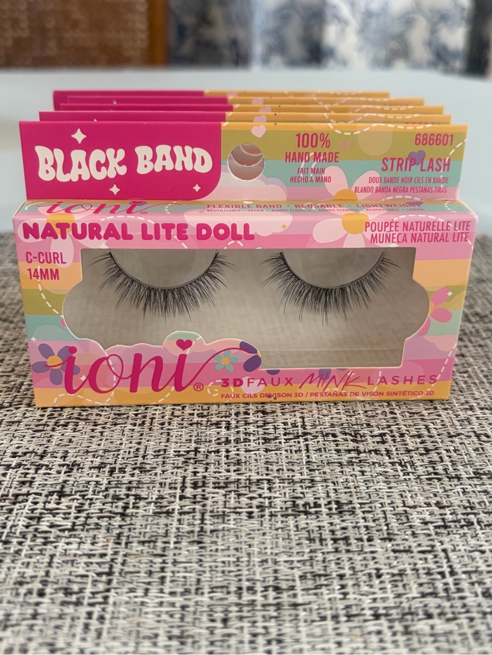 4 pack Ioni Natural Lite Doll C-Curl 14mm Strip Lashes - Pink